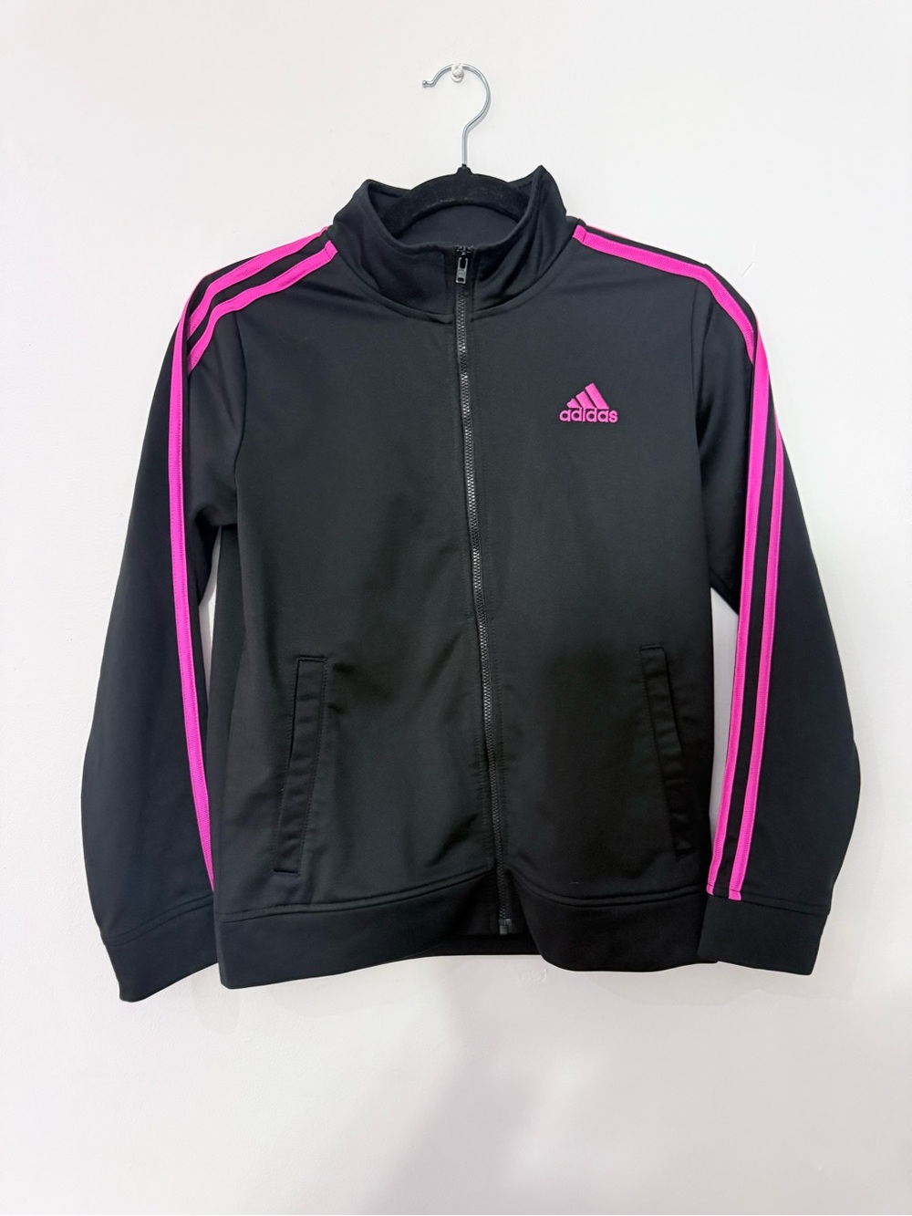 adidas Kids Black Jacket with Hot Pink Stripes